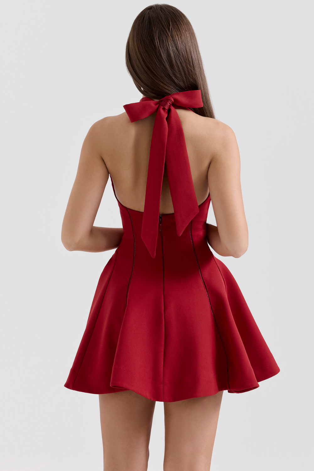 Kırmızı Halter Yaka Mini Elbise