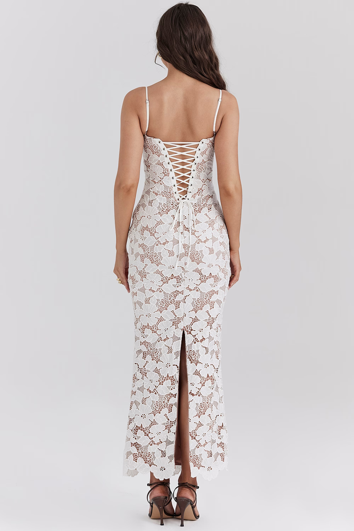 Lace Reverie Çiçek Dantel Askılı Uzun Elbise