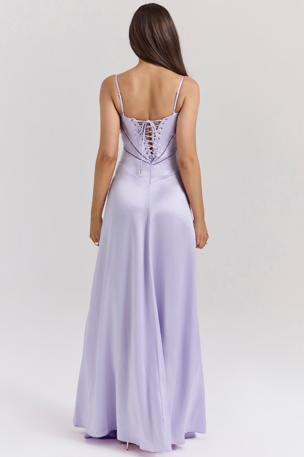 Lilac Flow İnce Askılı Saten Uzun Elbise