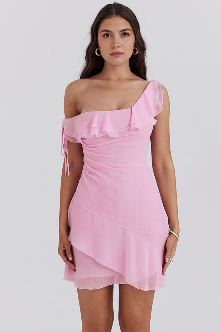 Rosa Breeze Tek Omuz Volanlı Mini Elbise