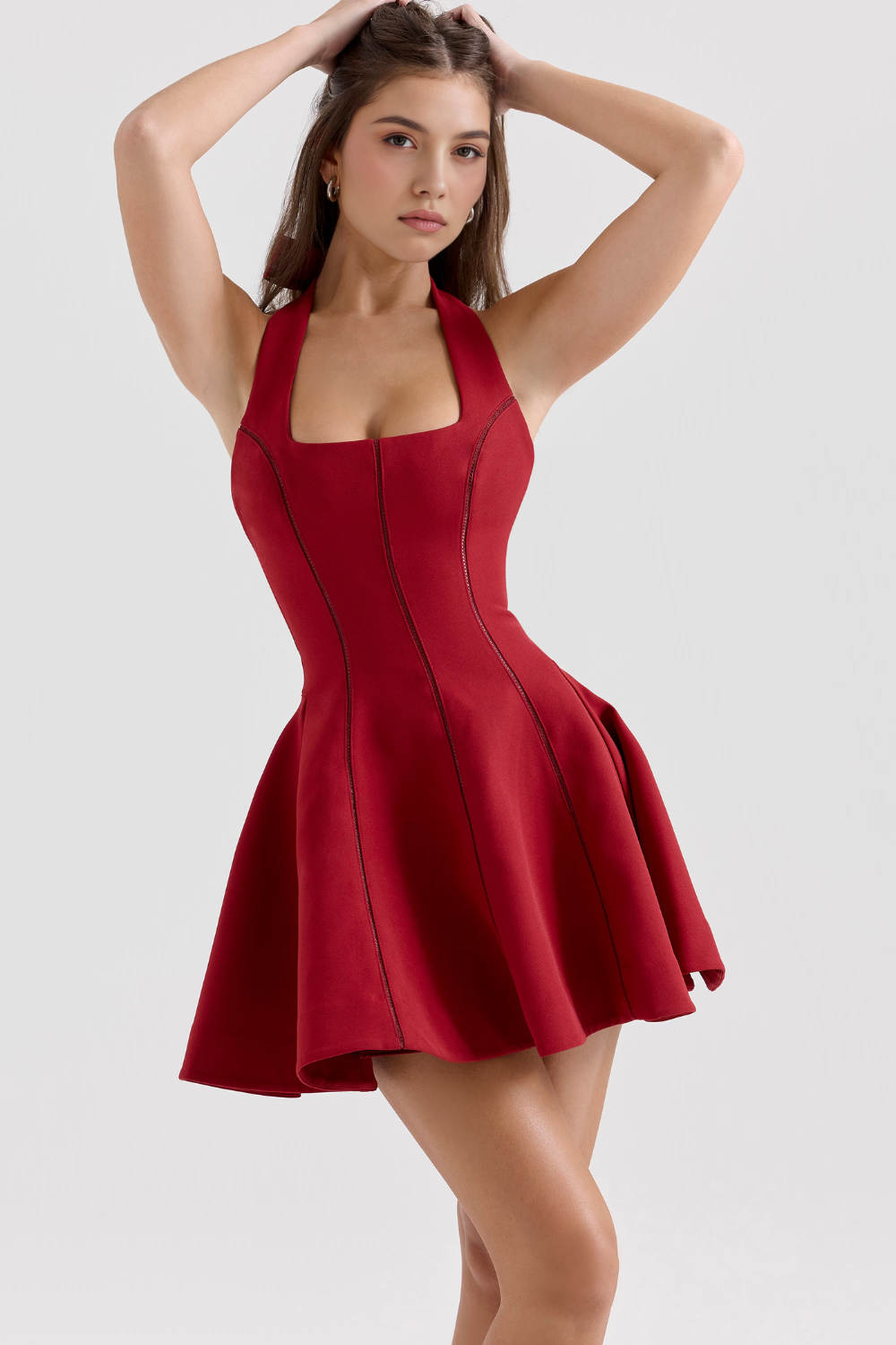 Kırmızı Halter Yaka Mini Elbise