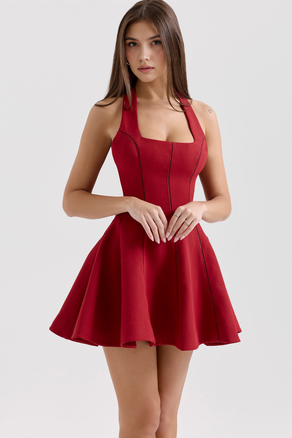 Kırmızı Halter Yaka Mini Elbise