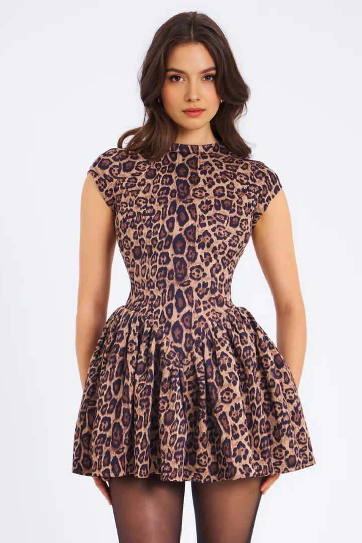 Wild Muse Leopar Desenli Mini Elbise