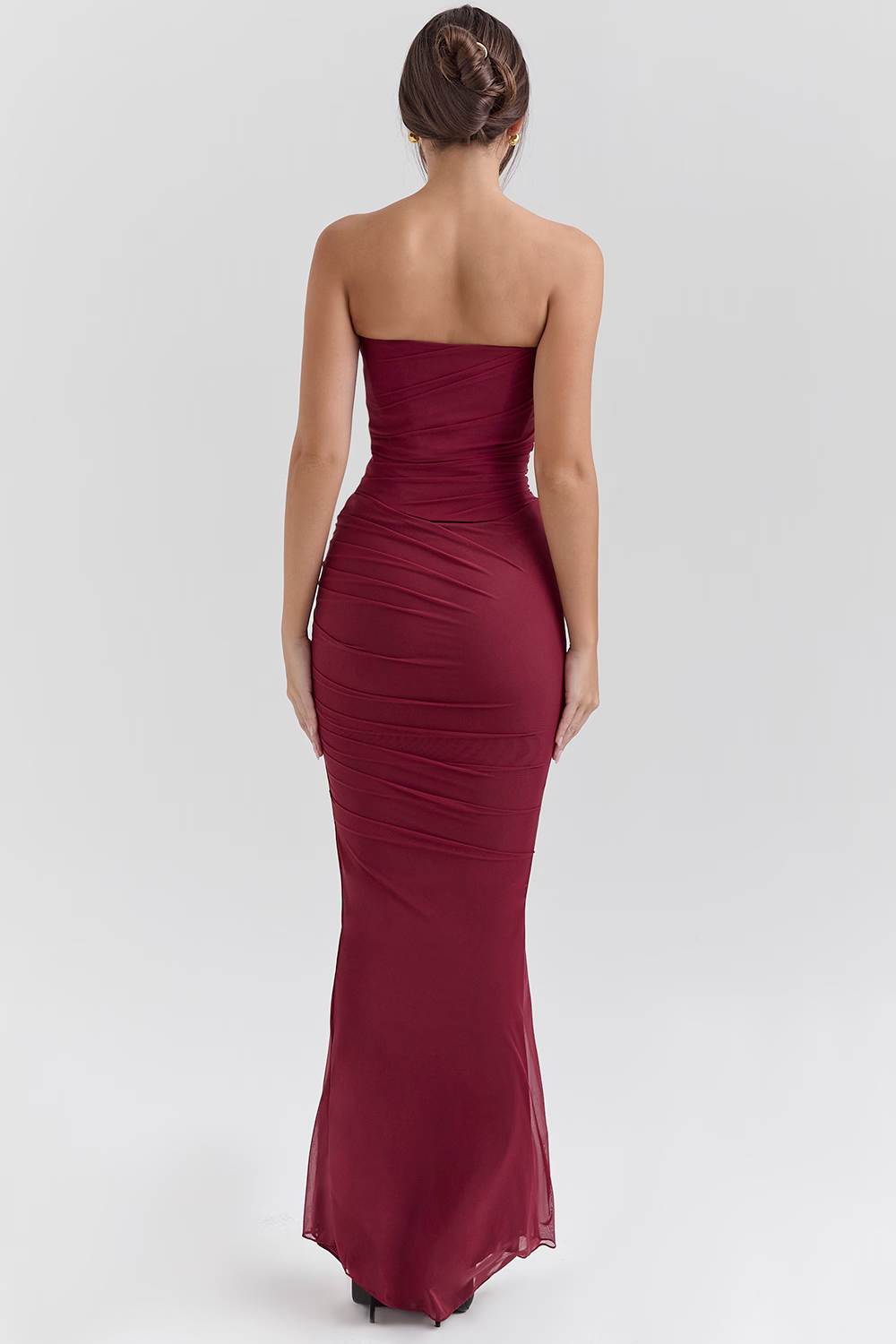 Crimson Drape Choker Detaylı Uzun Elbise