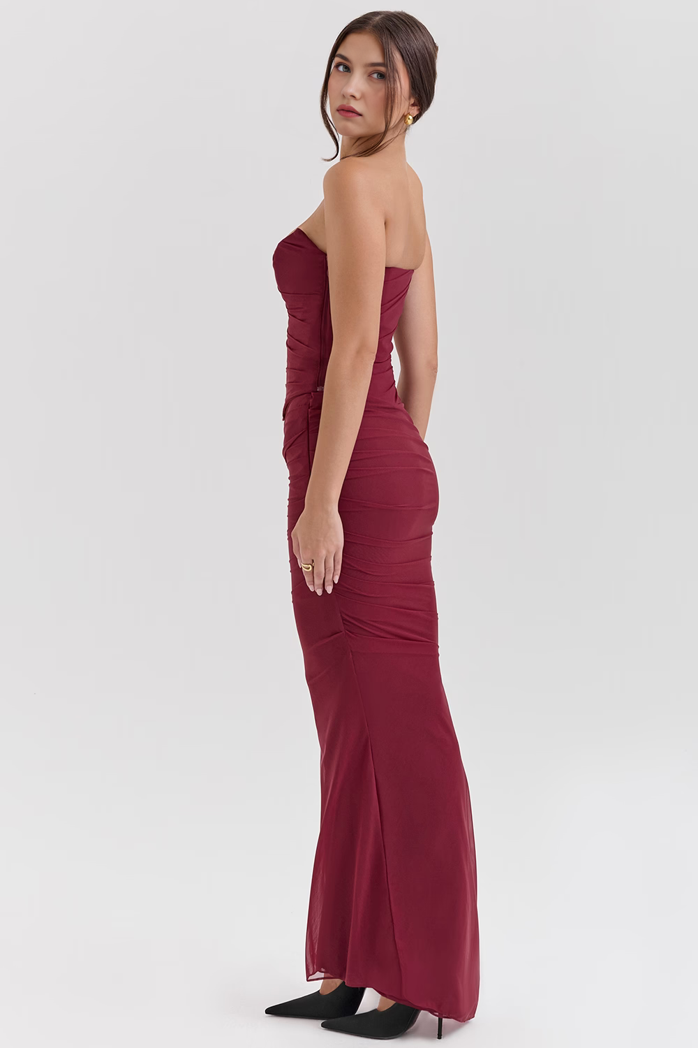 Crimson Drape Choker Detaylı Uzun Elbise