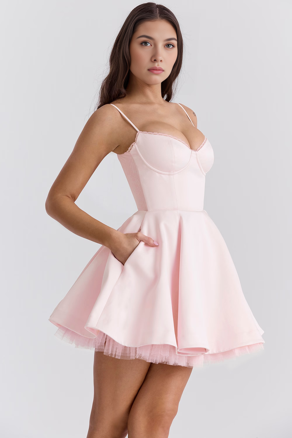 Ballet Blush Fırfır Detaylı Mini Elbise