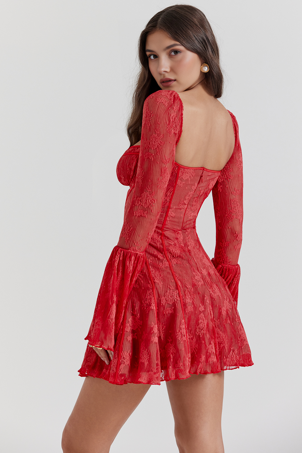 Scarlet Reverie Dantel Flare Kollu Elbise