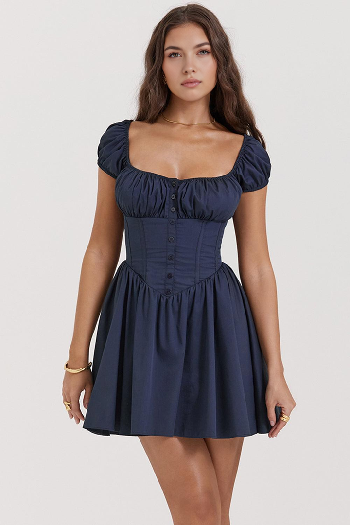 Midnight Poise Düğme Detaylı Korse Mini Elbise