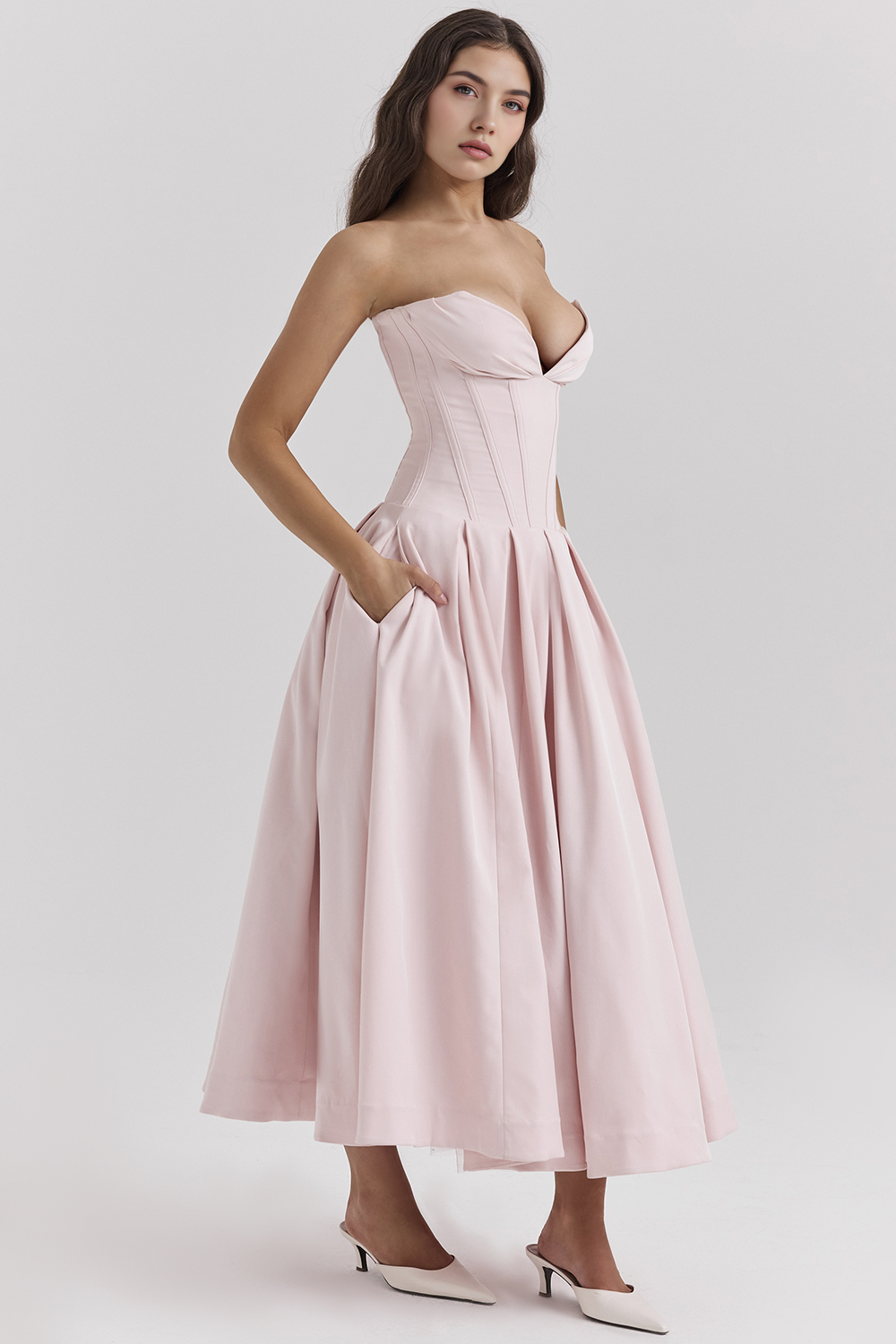 Straplez Midi Elbise