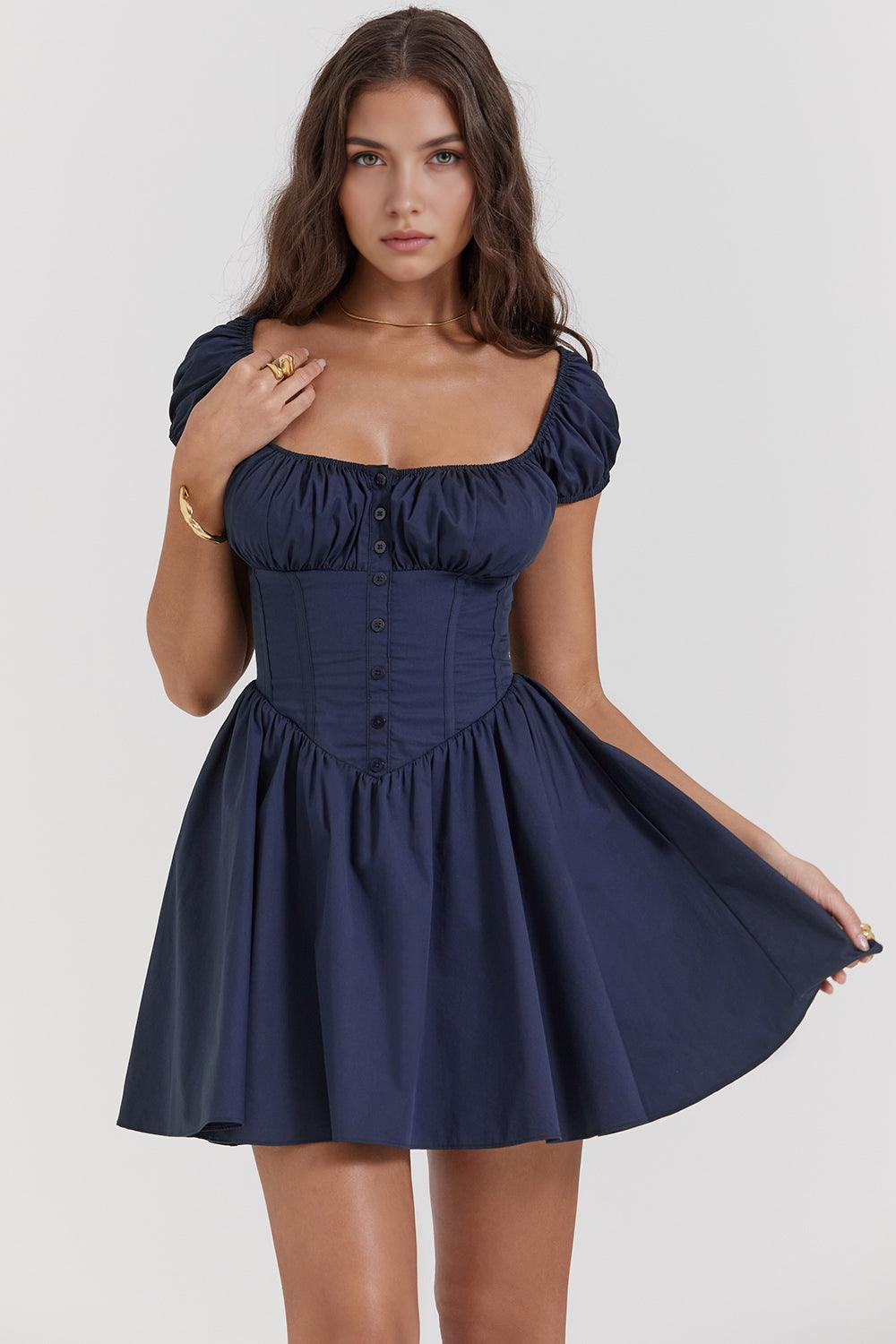 Midnight Poise Düğme Detaylı Korse Mini Elbise