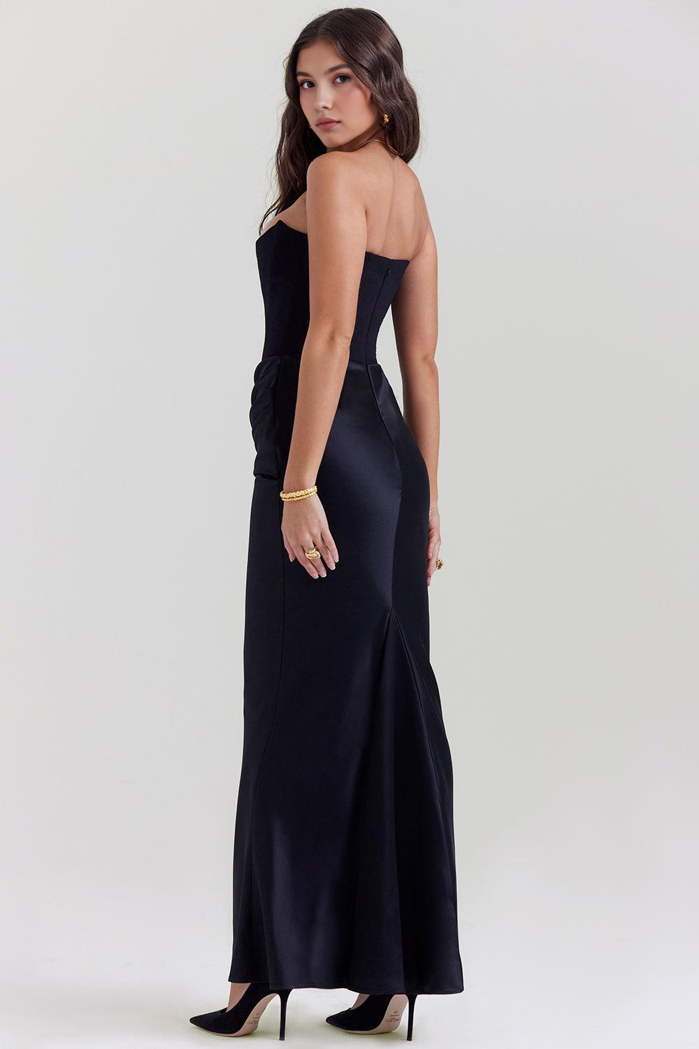 Bronzed Silhouette Korse Form Straplez Saten Elbise